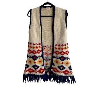𝅺FINE IMPORT Vintage Boho Wool Chunky Knit Sleeveless Vest Cardigan Sweater M